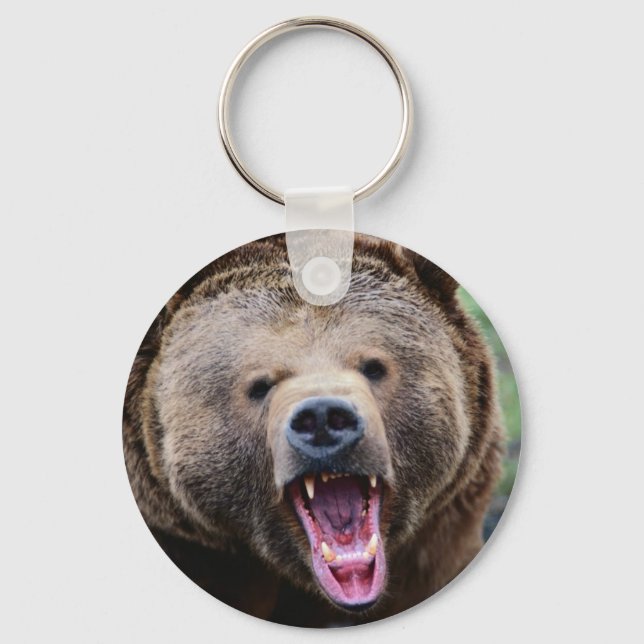 Roaring Grizzly Bear Keychain (Front)