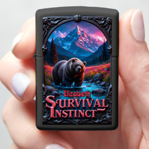 Roaring Grizzly Bear Survival Instinct: Alpine Zippo Lighter