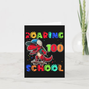 Roaring Into 100 Days Of School Dino T-rex Skatebo Card