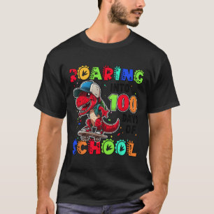 Roaring Into 100 Days Of School Dino T-rex Skatebo T-Shirt