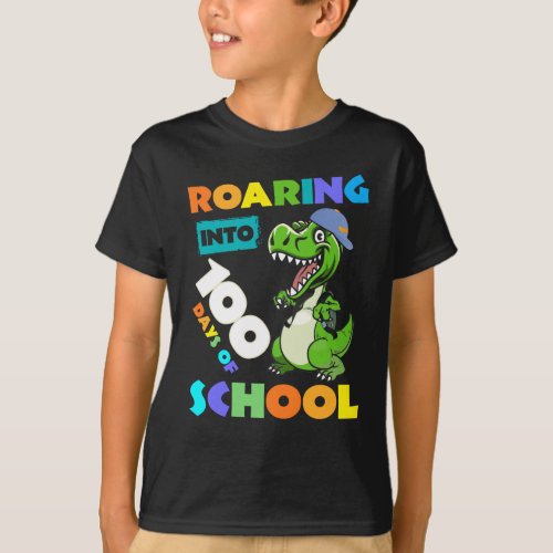 Roaring Into 100 Days Of School Dinosaur T_Rex T_Shirt