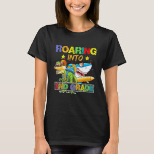 Roaring Into 2nd Grade Dinosaur Shark Back To Scho T-Shirt