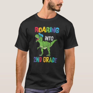 Roaring Into 2nd Grade Dinosaur Vintage Boys Back T-Shirt