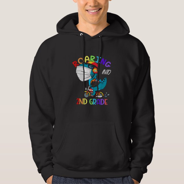 Roaring Into 2nd Second Grade Dinosaur Face Mask B Hoodie (Front)