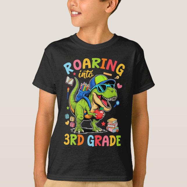 Roaring Into 3rd Grade Back To School Boys T-Rex D T-Shirt (Front)