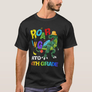 Roaring Into 4Th Grade Dinosaur Back To School Kid T-Shirt
