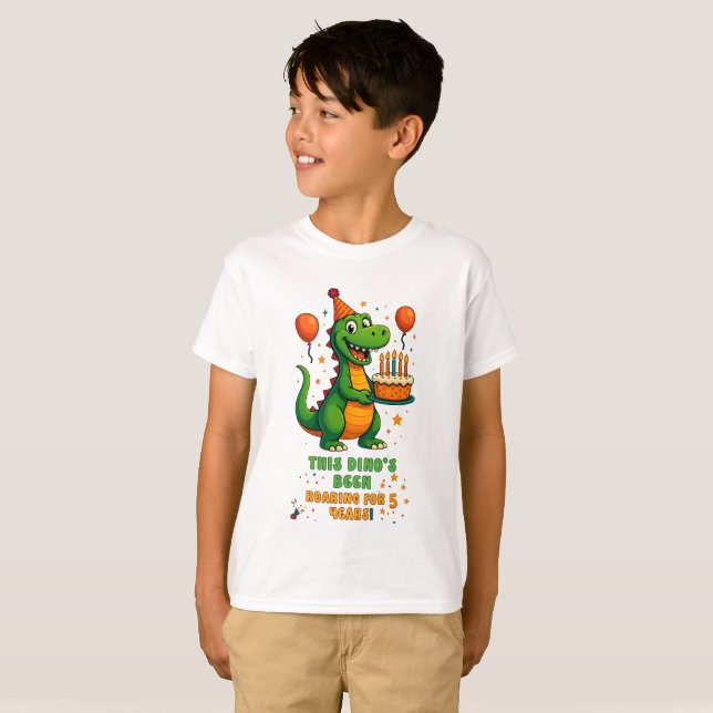 Roaring into 5 – Dino Birthday Design T-Shirt (Front Full)