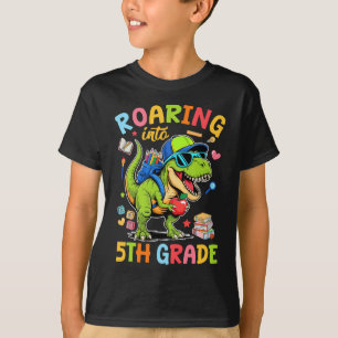 Roaring Into 5th Grade Back To School Boys T-Rex D T-Shirt