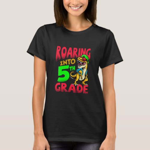 Roaring Into 5th Grade Dinosaur T_Rex Boys Kids  T_Shirt