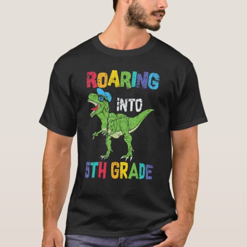Roaring Into 5th Grade Dinosaur Vintage Boys Back  T_Shirt