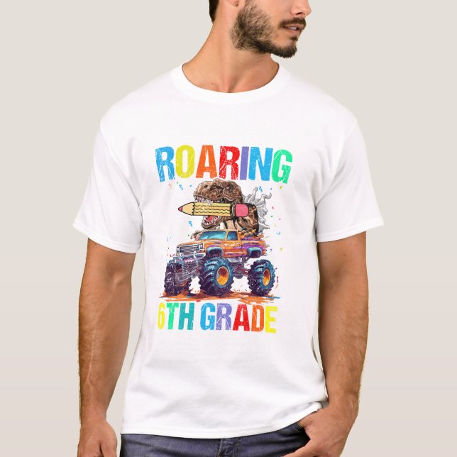 Roaring Into 6th Grade Dinosaur T-Shirt (Front)