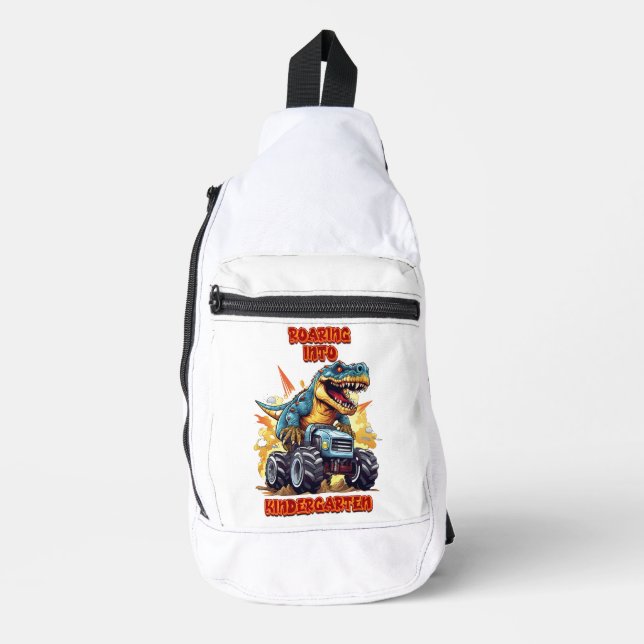 Roaring Into Kindergarten T Rex And Monster Truck Sling Bag (Front)