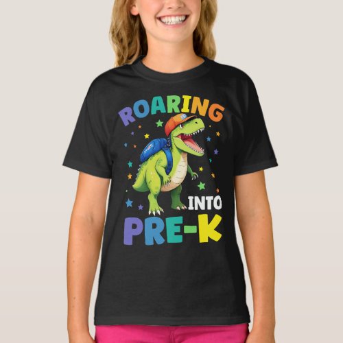 Roaring Into Pre_K Dinosaur T Rex Back To School T_Shirt