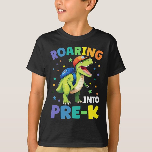 Roaring Into Pre-K Dinosaur T Rex Back To School  T-Shirt (Front)