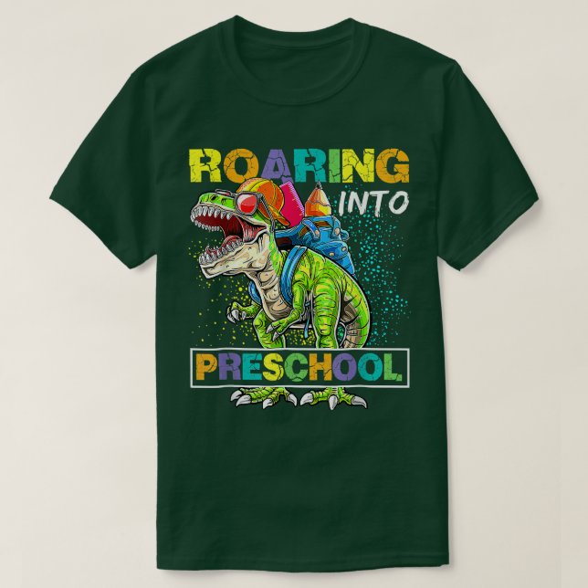 Roaring Into Preschool Dinosaur T Rex Back To Scho T-Shirt (Design Front)