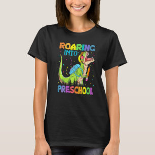 Roaring Into Preschool Dinosaur Teacher Pre K Back T-Shirt
