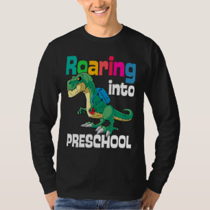 Roaring Into Preschool Dinosaur Teacher Pre K Back T-Shirt