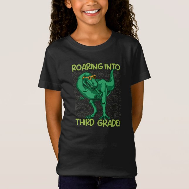 Roaring into Third Grade, Funny Dinosaur T-Shirt (Front)