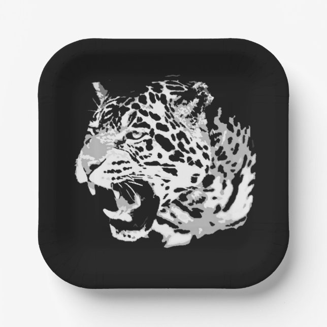 Roaring Jaguar Pop Art Paper Plates (Front)