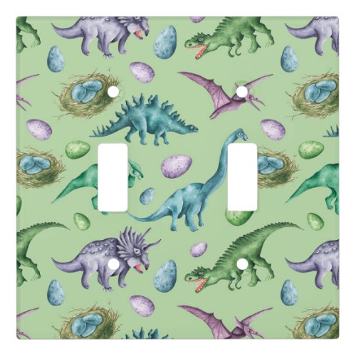 Roaring Jurassic Dinosaurs and Eggs in Green   Light Switch Cover