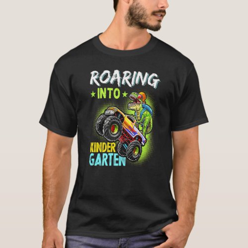 Roaring Kindergarten Dinosaur Monster Truck Back T T_Shirt