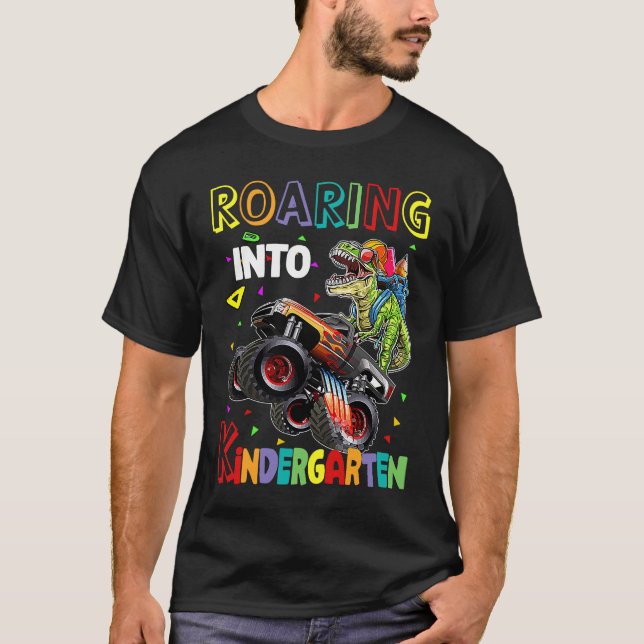 Roaring Kindergarten Dinosaur Monster Truck Back t T-Shirt (Front)