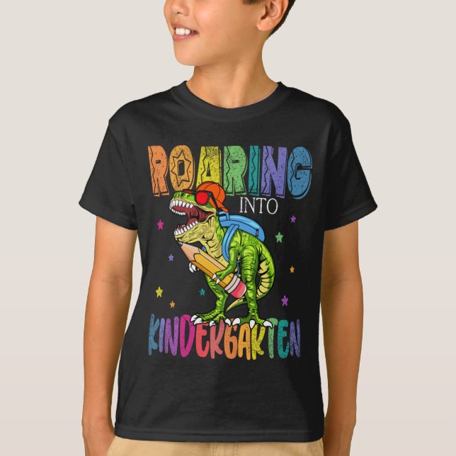 Roaring Kindergarten Dinosaur T Rex Back To School T-Shirt (Front)
