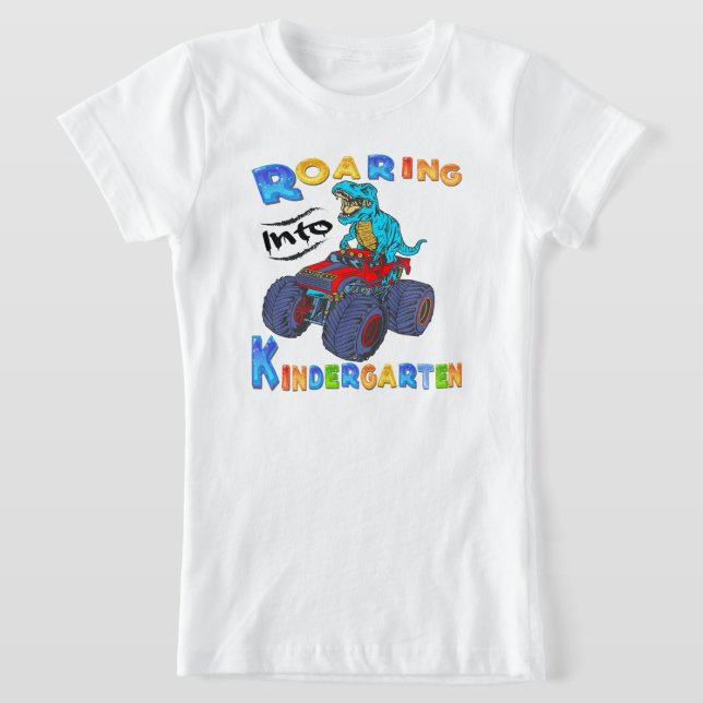 Roaring Kindergarten Dinosaur T Rex Back To School T-Shirt (Laydown)