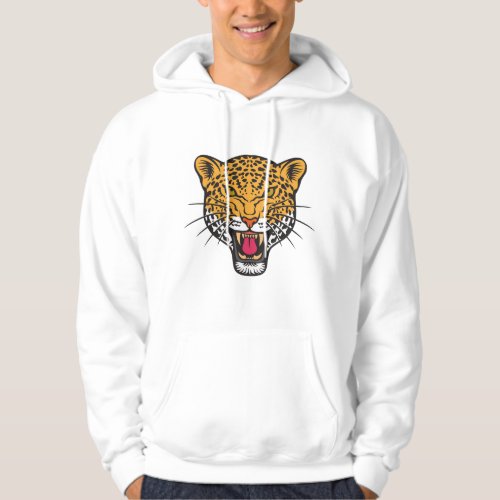 Roaring Leopard Amazing Designed White Hoodie