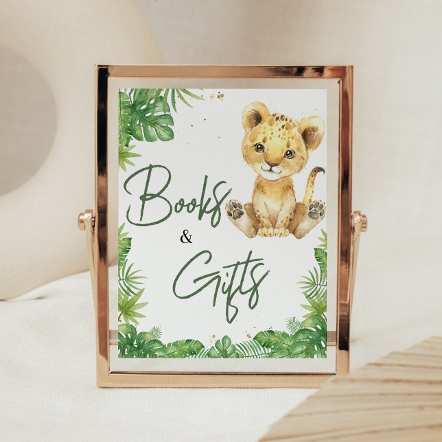 Roaring Lion Baby Shower Books and Gifts Poster (Roaring with Excitement Lion Baby Shower Books and Gifts Sign)