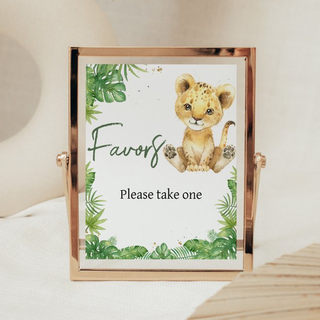 Roaring Lion Baby Shower Favors Poster (Roaring with Excitement Lion Baby Shower Favors Sign)