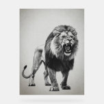 Roaring Lion Black and White Acrylic Sign<br><div class="desc">This is a black and white illustration of a roaring lion. The lion is depicted in a realistic style, with detailed fur and facial features. Its mouth is open, revealing sharp teeth, conveying a sense of power and aggression. The background is a plain, light color, which helps to emphasize the...</div>