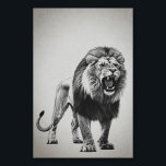 Roaring Lion Black and White Foam Board<br><div class="desc">This is a black and white illustration of a roaring lion. The lion is depicted in a realistic style, with detailed fur and facial features. Its mouth is open, revealing sharp teeth, conveying a sense of power and aggression. The background is a plain, light color, which helps to emphasize the...</div>
