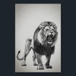 Roaring Lion Black and White Foam Board<br><div class="desc">This is a black and white illustration of a roaring lion. The lion is depicted in a realistic style, with detailed fur and facial features. Its mouth is open, revealing sharp teeth, conveying a sense of power and aggression. The background is a plain, light color, which helps to emphasize the...</div>