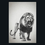 Roaring Lion Black and White Photo Print<br><div class="desc">This is a black and white illustration of a roaring lion. The lion is depicted in a realistic style, with detailed fur and facial features. Its mouth is open, revealing sharp teeth, conveying a sense of power and aggression. The background is a plain, light color, which helps to emphasize the...</div>