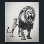 Roaring Lion Black and White Photo Print<br><div class="desc">This is a black and white illustration of a roaring lion. The lion is depicted in a realistic style, with detailed fur and facial features. Its mouth is open, revealing sharp teeth, conveying a sense of power and aggression. The background is a plain, light color, which helps to emphasize the...</div>