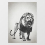 Roaring Lion Black and White Window Cling<br><div class="desc">This is a black and white illustration of a roaring lion. The lion is depicted in a realistic style, with detailed fur and facial features. Its mouth is open, revealing sharp teeth, conveying a sense of power and aggression. The background is a plain, light color, which helps to emphasize the...</div>