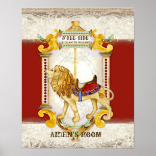 Roaring Lion Brass Ring, Circus Carousel Vintage Poster