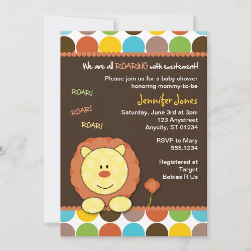 Roaring Lion Dots Baby Shower Invitation