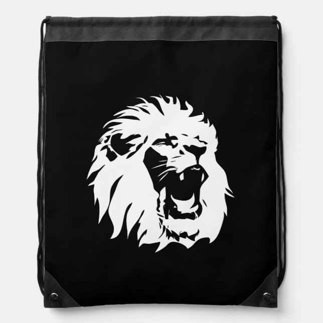 Roaring Lion Face Drawstring Bag (Front)
