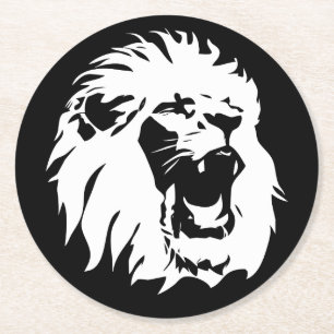 Roaring Lion Face Round Paper Coaster
