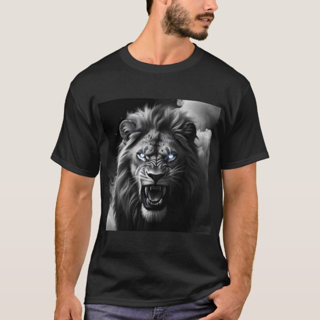 Roaring Lion Head Digital Painting T-Shirt (Front)