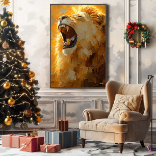 Roaring Lion in Dynamic Impasto Art Canvas Print
