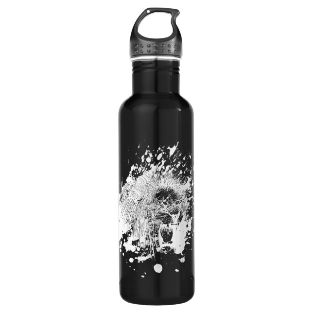 Roaring Lion in White Splash Water Bottle (Front)