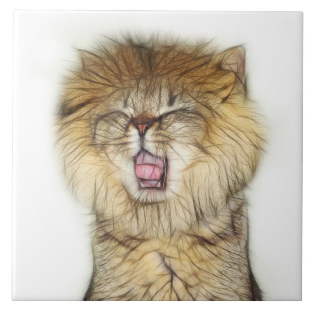 Roaring lion kitten ceramic tile (Front)
