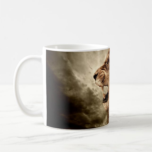 Roaring Lion: Majestic Vintage Art. Coffee Mug (Left)