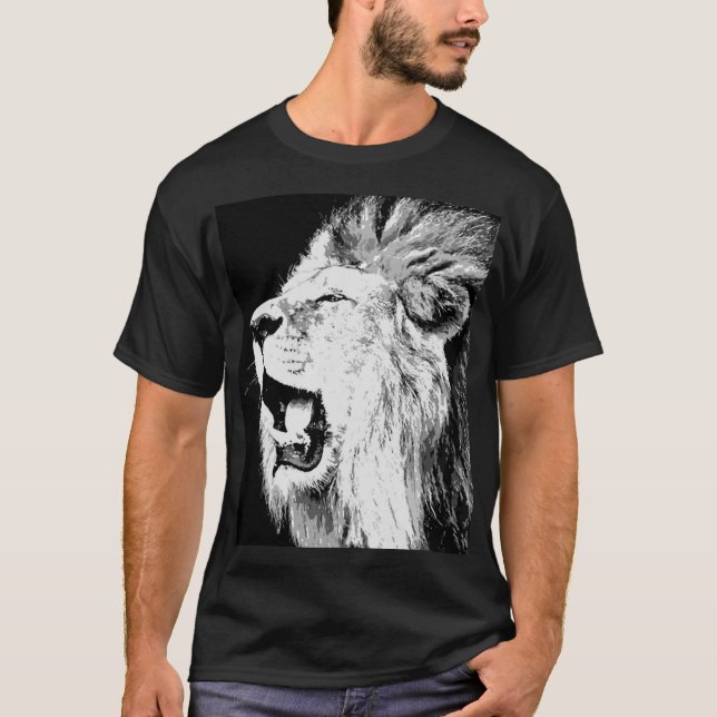 Roaring Lion Pop Art Black Color T-Shirt (Front)