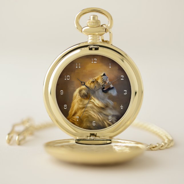 Roaring lion portrait pocket watch (Inside)