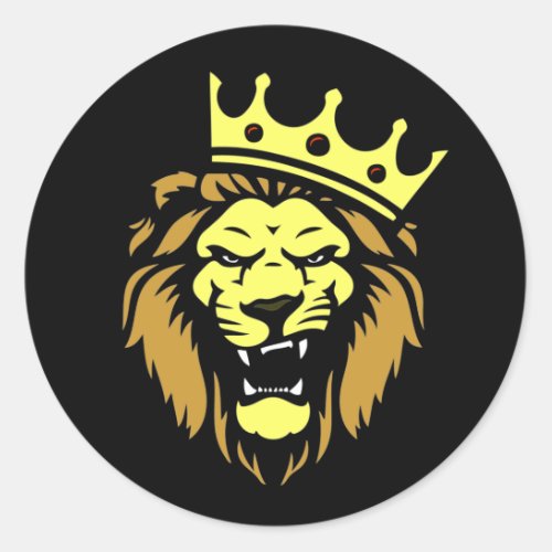 Roaring lion with crown classic round sticker