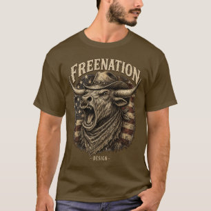 Roaring Longhorn Bull American Flag Western T-Shirt